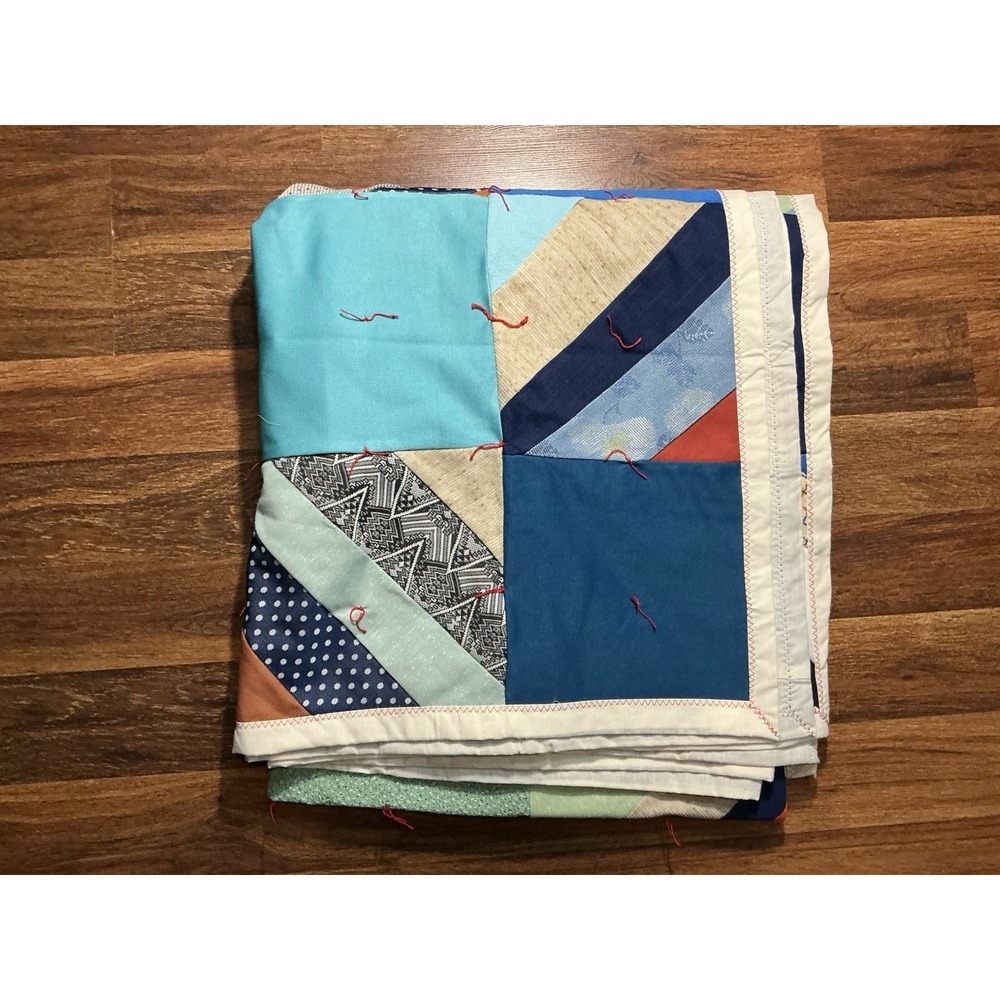Vintage Hand Tied Patchwork Scrappy Quilt 84in X 73in